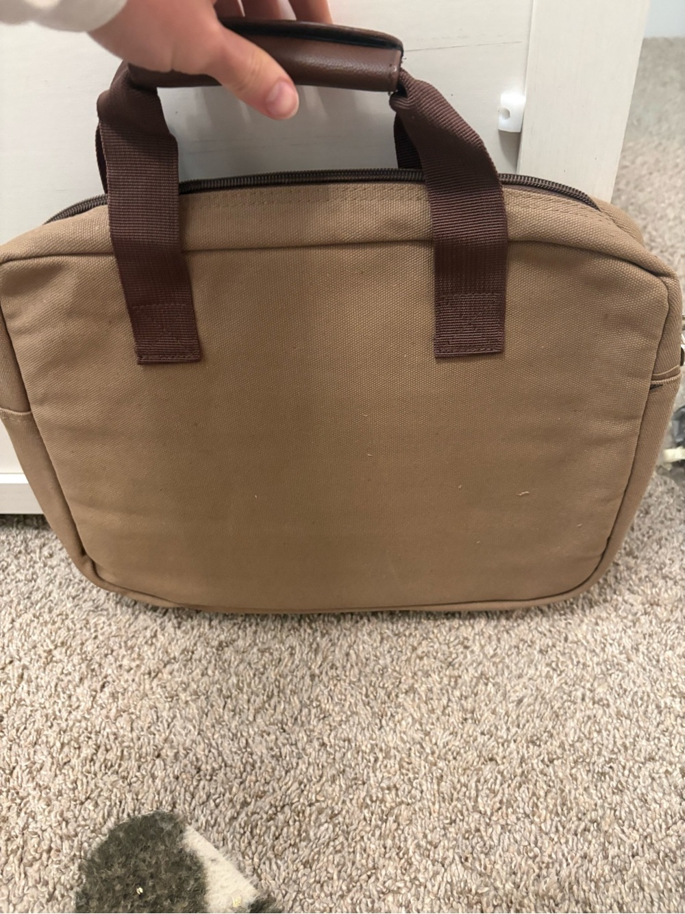 Bella Russo- Canvas Utility Briefcase Tote in Khaki Brown - Picture 3 of 5